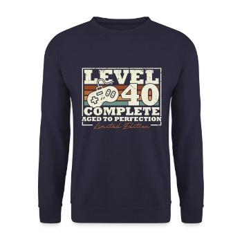 40th Birthday Level 40 Complete 40 Years Gift - Unisex Sweatshirt - navy - Front - Alina (178cm) & Michal (187cm)