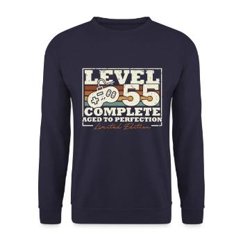 55 Birthday Level 55 Complete 55 Years Gift - Unisex Sweatshirt - navy - Front - Alina (178cm) & Michal (187cm)