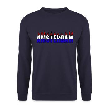 Amsterdam Holland Niederlande Schrift - Unisex Pullover - Navy - Vorne - Alina (178cm) & Michal (187cm)
