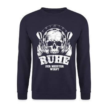 Dart Totenkopf - Ruhe der Meister wirft - Geschenk - Unisex Pullover - Navy - Vorne - Alina (178cm) & Michal (187cm)