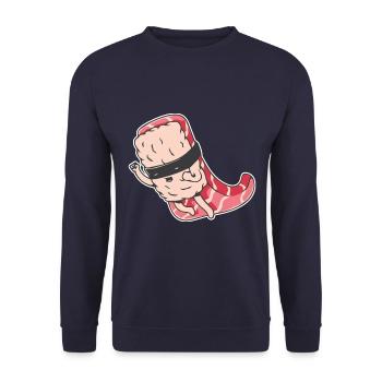 lustiges Sushi Superheld Motiv Geschenk - Unisex Pullover - Navy - Vorne - Alina (178cm) & Michal (187cm)