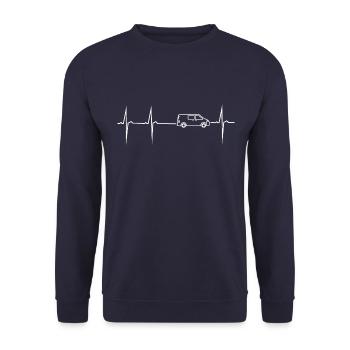 mein herz schlägt für campingbus - Unisex Pullover - Navy - Vorne - Alina (178cm) & Michal (187cm)