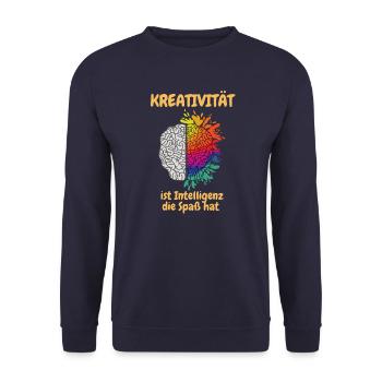 Kreativität ist Intelligenz die Spaß hat - hell - Unisex Pullover - Navy - Vorne - Alina (178cm) & Michal (187cm)