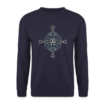 Celtic cross with triskelion - Unisex Sweatshirt - navy - Front - Alina (178cm) & Michal (187cm)