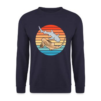 Zebrahai Weißspitzenriffhai - Unisex Pullover - Navy - Vorne - Alina (178cm) & Michal (187cm)