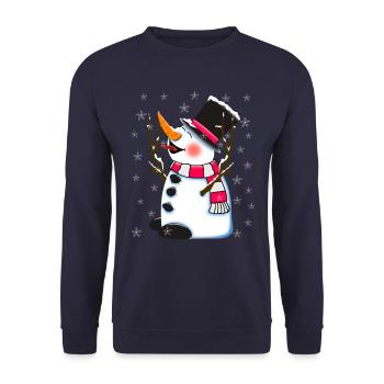 Niedlicher Schneemann Winter - Unisex Pullover - Navy - Vorne - Alina (178cm) & Michal (187cm)