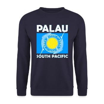 Palau Flag and Blue Sharks - Unisex Sweatshirt - navy - Front - Alina (178cm) & Michal (187cm)
