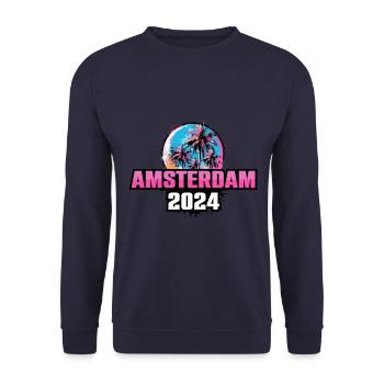 Amsterdam 2024 Palmen - Unisex Pullover - Navy - Vorne - Alina (178cm) & Michal (187cm)