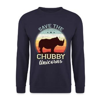 Nashorn Save The Chubby Unicorns Rhino Geschenk - Unisex Pullover - Navy - Vorne - Alina (178cm) & Michal (187cm)