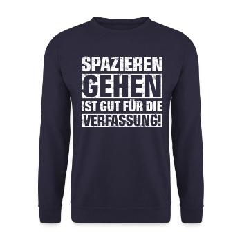 SPAZIEREN GEHEN IST GUT FÜR DIE VERFASSUNG - Unisex Pullover - Navy - Vorne - Alina (178cm) & Michal (187cm)