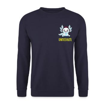 Gamesalotl Gamesolotl Gamer Gaming Axolotl - Unisex Pullover - Navy - Vorne - Alina (178cm) & Michal (187cm)