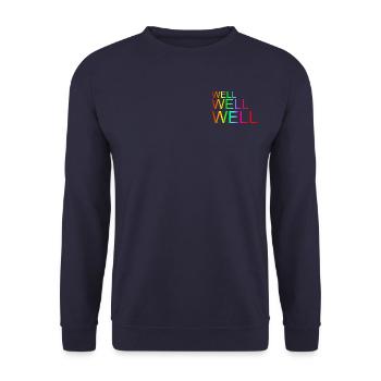 "Well-well-well" lettering rainbow colors - Unisex Sweatshirt - navy - Front - Alina (178cm) & Michal (187cm)