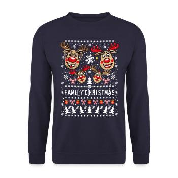 211 Deer Rudolph Rudi FAMILY Christmas 2 children - Unisex Sweatshirt - navy - Front - Alina (178cm) & Michal (187cm)