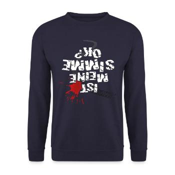 Ist meine SIMME ok? (weißer Text) - Unisex Pullover - Navy - Vorne - Alina (178cm) & Michal (187cm)
