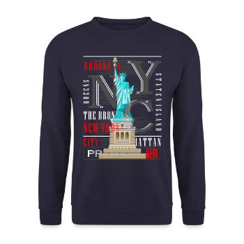 New York City NYC USA America Statue of Liberty - Unisex Sweatshirt - navy - Front - Alina (178cm) & Michal (187cm)