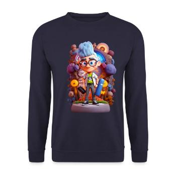 Physicist Oppenheimer 3D Animation Style - Unisex Sweatshirt - navy - Front - Alina (178cm) & Michal (187cm)