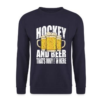 Hockey und Bier Spruch lustig - Unisex Pullover - Navy - Vorne - Alina (178cm) & Michal (187cm)
