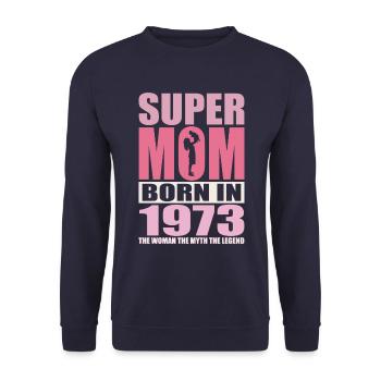Anniversaire de maman 1973 | Super Maman - Sweat-shirt Unisexe - marine - Devant - Alina (178cm) & Michal (187cm)