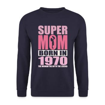 Mom's birthday 1970 | Super Mom - Unisex Sweatshirt - navy - Front - Alina (178cm) & Michal (187cm)