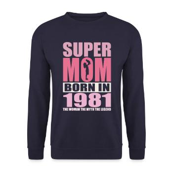 Mama Geburtstag 1981 | Super Mom - Unisex Pullover - Navy - Vorne - Alina (178cm) & Michal (187cm)