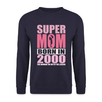 Mama Geburtstag 2000 | Super Mom - Unisex Pullover - Navy - Vorne - Alina (178cm) & Michal (187cm)