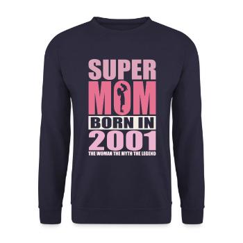 Mama Geburtstag 2001 | Super Mom - Unisex Pullover - Navy - Vorne - Alina (178cm) & Michal (187cm)