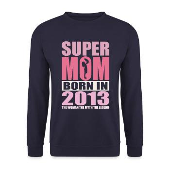 Mama Geburtstag 2013 | Super Mom - Unisex Pullover - Navy - Vorne - Alina (178cm) & Michal (187cm)