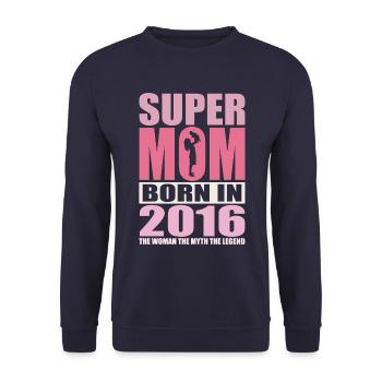 Mama Geburtstag 2016 | Super Mom - Unisex Pullover - Navy - Vorne - Alina (178cm) & Michal (187cm)