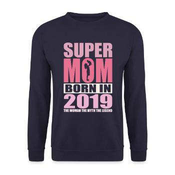 Mama Geburtstag 2019 | Super Mom - Unisex Pullover - Navy - Vorne - Alina (178cm) & Michal (187cm)