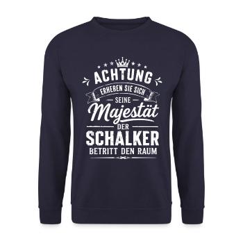 Schalker Fan Geschenk Achtung seine Majestät... - Unisex Pullover - Navy - Vorne - Alina (178cm) & Michal (187cm)