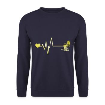 Barber Stuhl Puls Herz Liebe - Unisex Pullover - Navy - Vorne - Alina (178cm) & Michal (187cm)