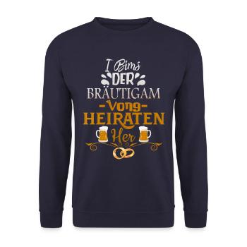 I Bims die Bräutigam vong Heiraten her JGA Design - Unisex Pullover - Navy - Vorne - Alina (178cm) & Michal (187cm)