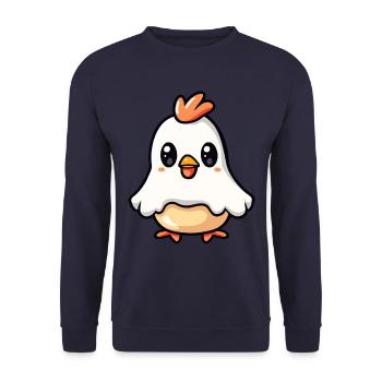 Huhn Halloween Comic Geist - Unisex Pullover - Navy - Vorne - Alina (178cm) & Michal (187cm)