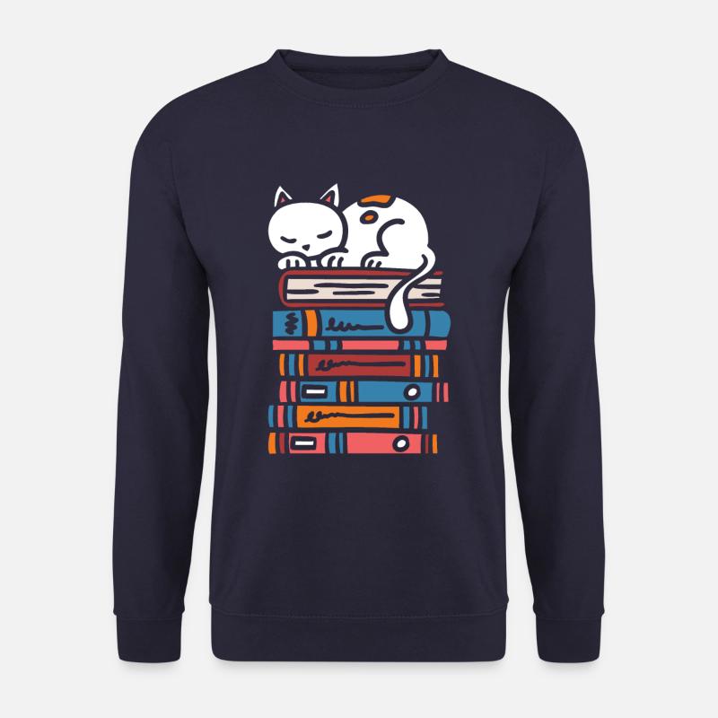 Stack of books cat cute kitten - Unisex Sweatshirt - navy
