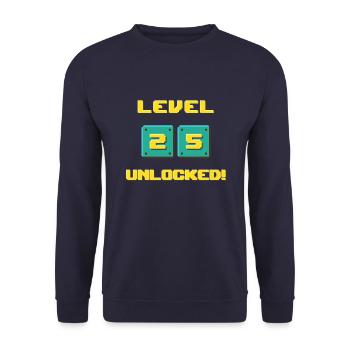 Herren 25. Geburtstag Junge Mann Level 25 Jahre - Unisex Pullover - Navy - Vorne - Alina (178cm) & Michal (187cm)