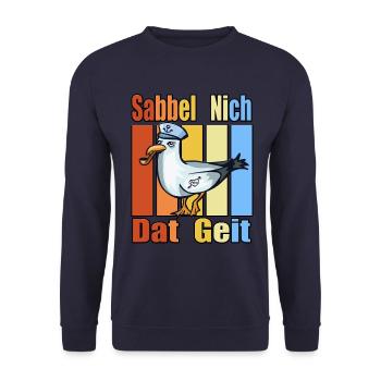 Moin Sabbel Nich Dat Geit Anker Möwe Seemann - Unisex Pullover - Navy - Vorne - Alina (178cm) & Michal (187cm)