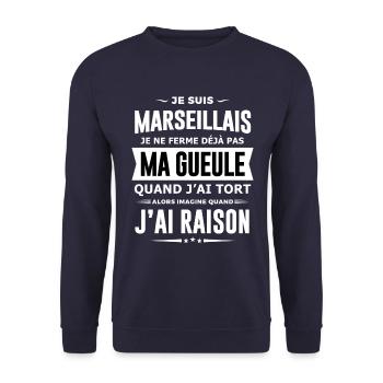 Marseillais je ferme pas ma gueule cadeau humour - Sweat-shirt Unisexe - marine - Devant - Alina (178cm) & Michal (187cm)