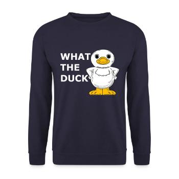Qu'est-ce que le canard? Motif amusant - Sweat-shirt Unisexe - marine - Devant - Alina (178cm) & Michal (187cm)