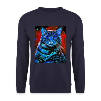 Cat Portrait Head - Unisex Sweatshirt - navy - Front - Alina (178cm) & Michal (187cm)