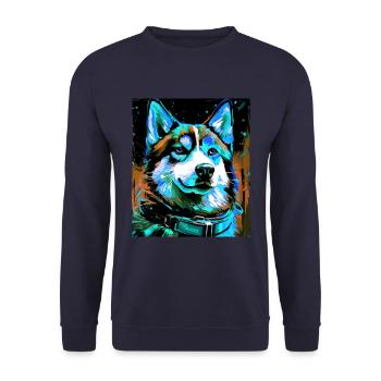 Portrait de chien husky - Sweat-shirt Unisexe - marine - Devant - Alina (178cm) & Michal (187cm)