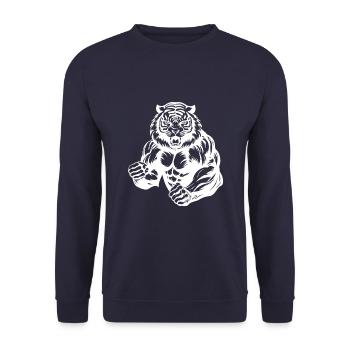 Tiger Bodybuilding Muskeln Workout Gym - Unisex Pullover - Navy - Vorne - Alina (178cm) & Michal (187cm)