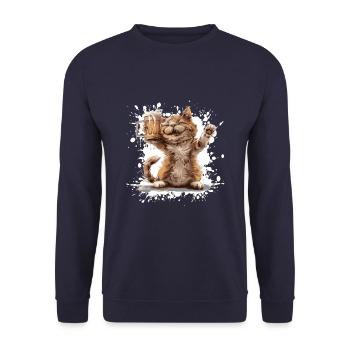 Katze Bier Lustig - Unisex Pullover - Navy - Vorne - Alina (178cm) & Michal (187cm)
