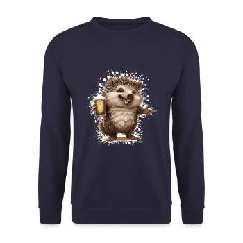 Hedgehog Beer Funny - Unisex Sweatshirt - navy - Front - Alina (178cm) & Michal (187cm)