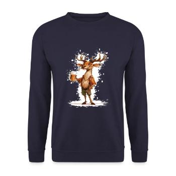 Hirsch Bier Lustig - Unisex Pullover - Navy - Vorne - Alina (178cm) & Michal (187cm)