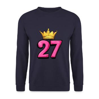 27 Zahl Krone - Unisex Pullover - Navy - Vorne - Alina (178cm) & Michal (187cm)