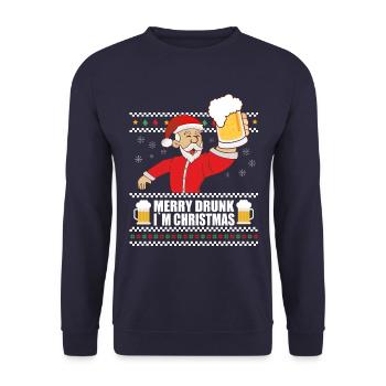 Lustiger Weihnachtsmann MERRY DRUNK, I'M CHRISTMAS - Unisex Pullover - Navy - Vorne - Alina (178cm) & Michal (187cm)