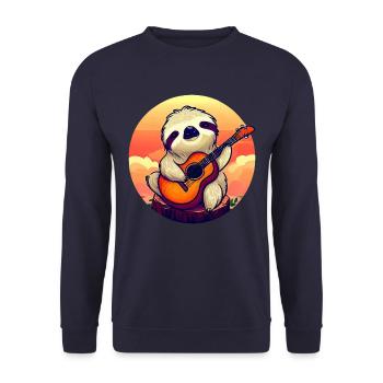 Faultier-Gitarrist bei Sonnenuntergang - Entspannt - Unisex Pullover - Navy - Vorne - Alina (178cm) & Michal (187cm)