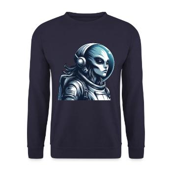 Alien Astronaut Weltraum Erkundung - Unisex Pullover - Navy - Vorne - Alina (178cm) & Michal (187cm)