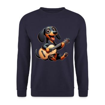 Dackel Gitarrist Musik Hund Gitarre - Unisex Pullover - Navy - Vorne - Alina (178cm) & Michal (187cm)