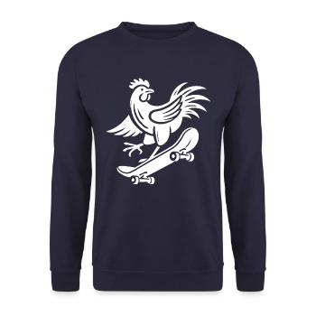 Huhn Hahn Henne Skater Silhouette minimalistisch - Unisex Pullover - Navy - Vorne - Alina (178cm) & Michal (187cm)